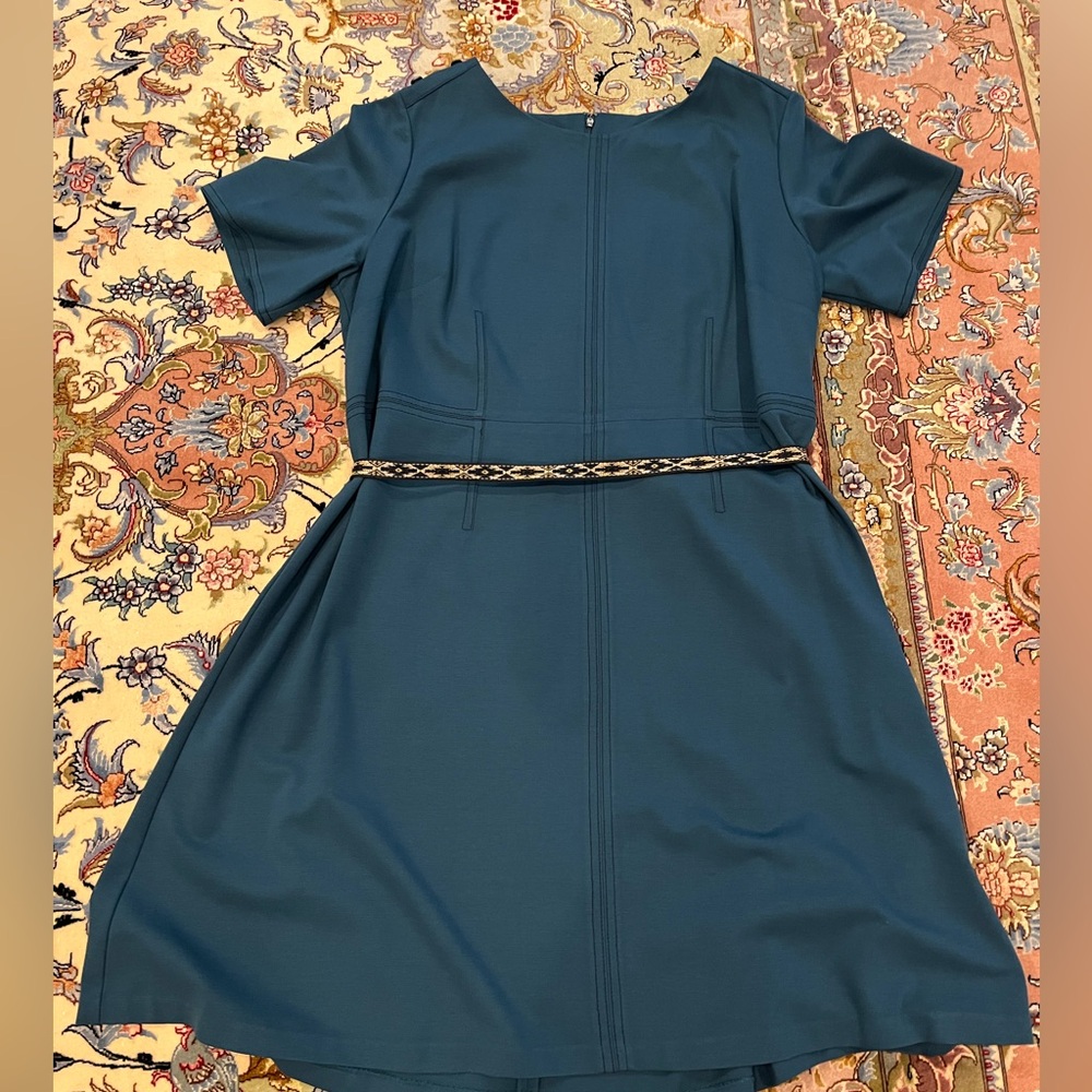 Talbots Teal Dress with Patterned Fabric Belt